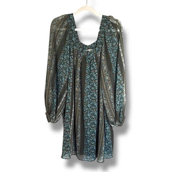 Anthropologie Sona Blue Motif Paisley Square Neck Tunic Dress Size Medium - Picture 1 of 7